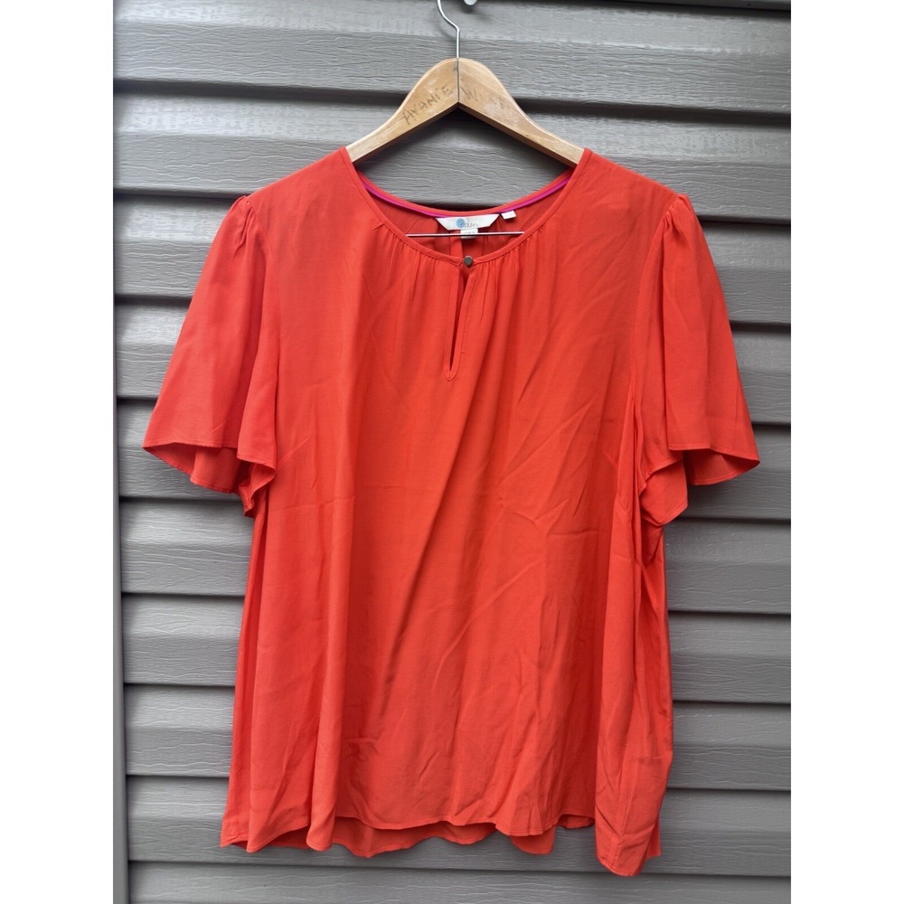 BODEN Short Sleeve Keyhole Career Shirt Blouse Cotton Orange 18 US